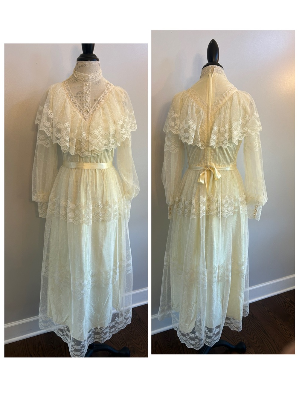 Vintage Night Moves Sax NY Victorian Lace Prairie Cottage Maxi Dress Small 4/6